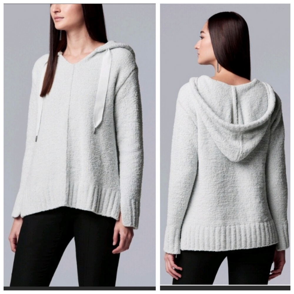 Simply Vera Wang Kohl’s Baby Blue Pastel Sherpa Hoodie Pullover Sweater Vneck - Picture 10 of 10